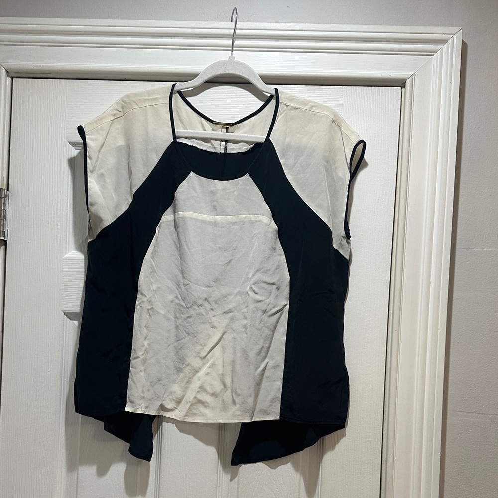 Rebecca Minkoff Black and Cream Colorblock Blouse